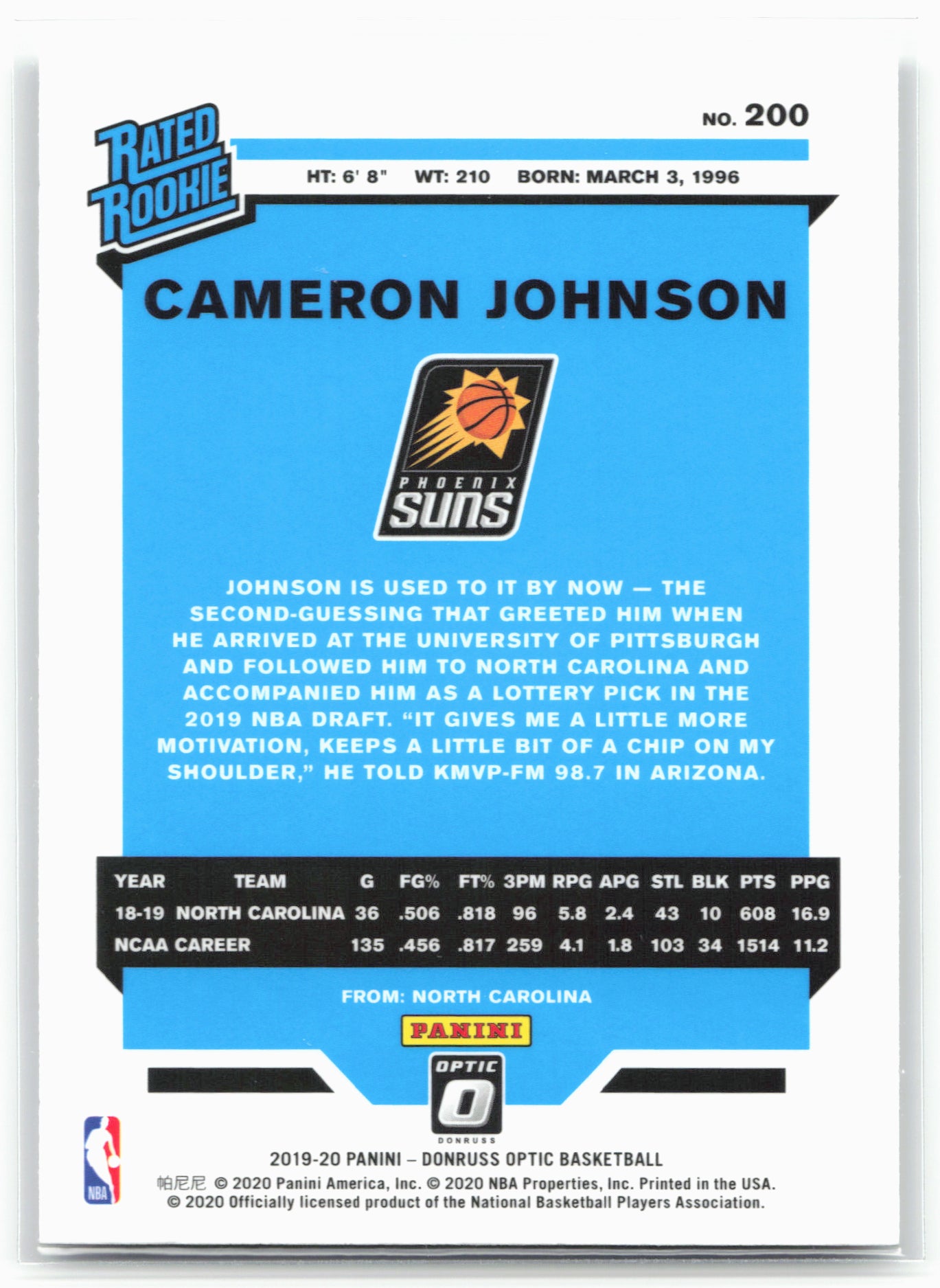 2019-20 Donruss Optic #200 Cameron Johnson