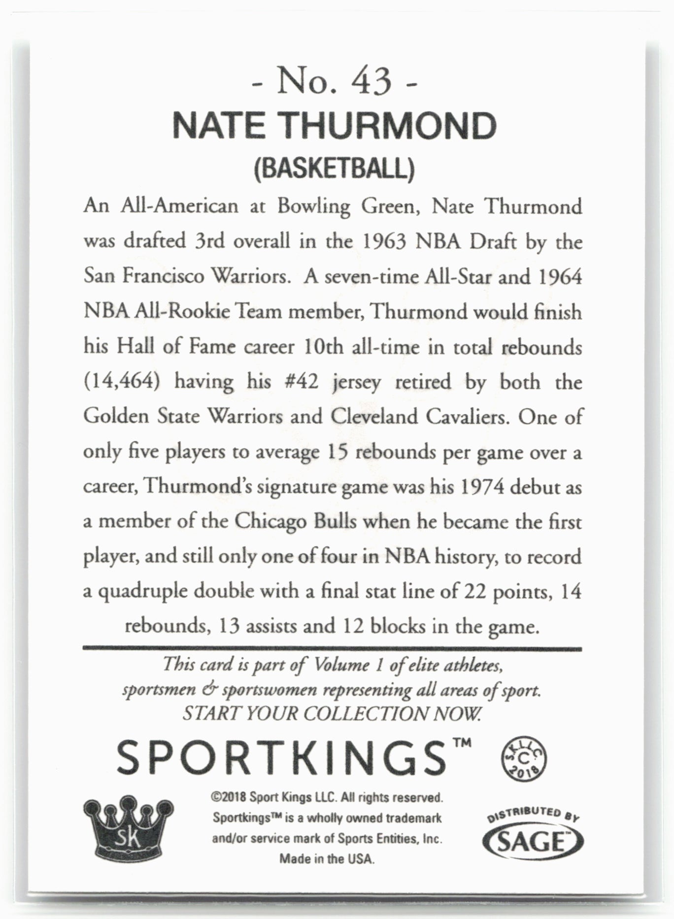 2018 Sportkings #43 Nate Thurmond