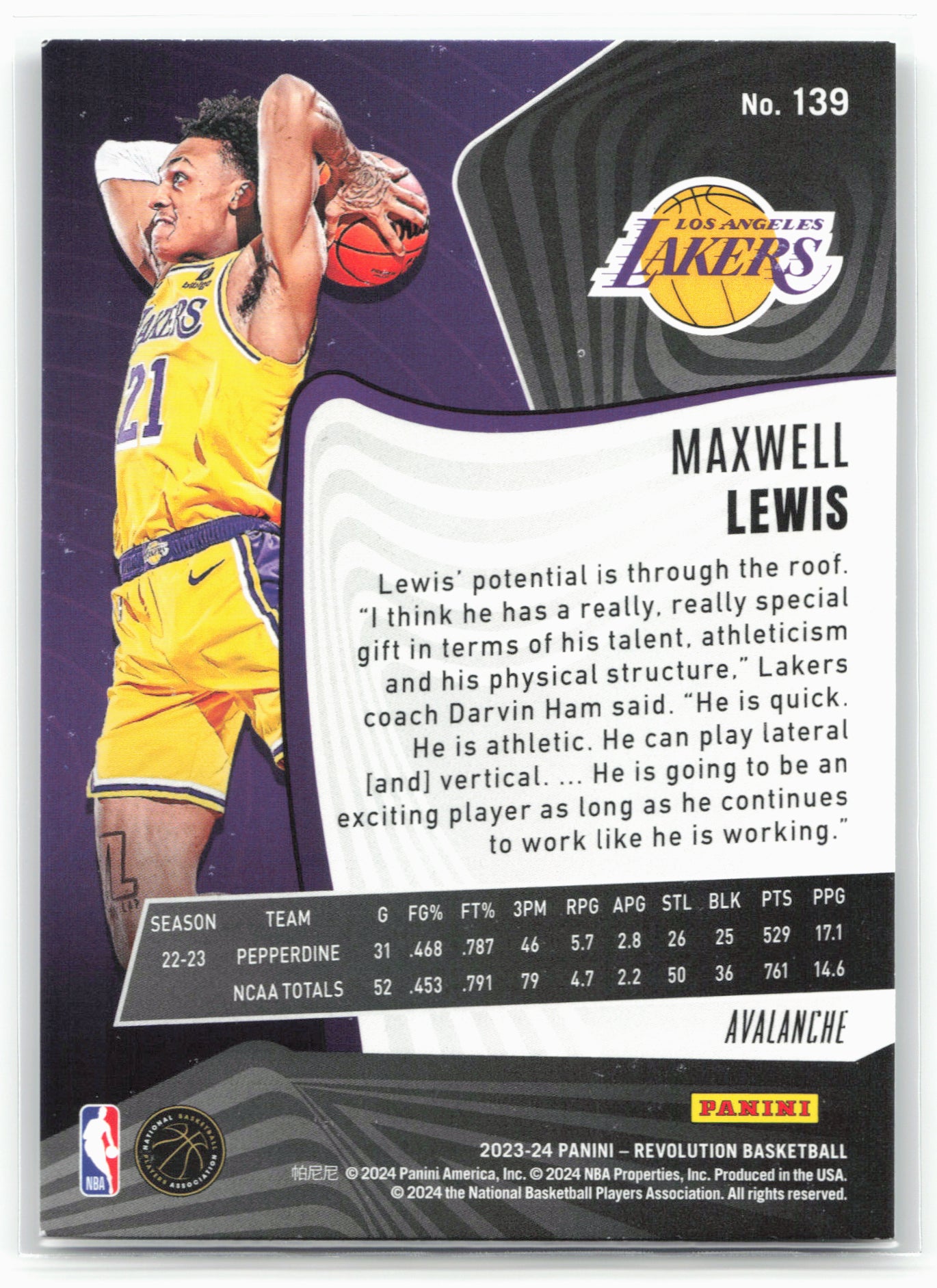 2023-24 Panini Revolution #139 Maxwell Lewis Avalanche