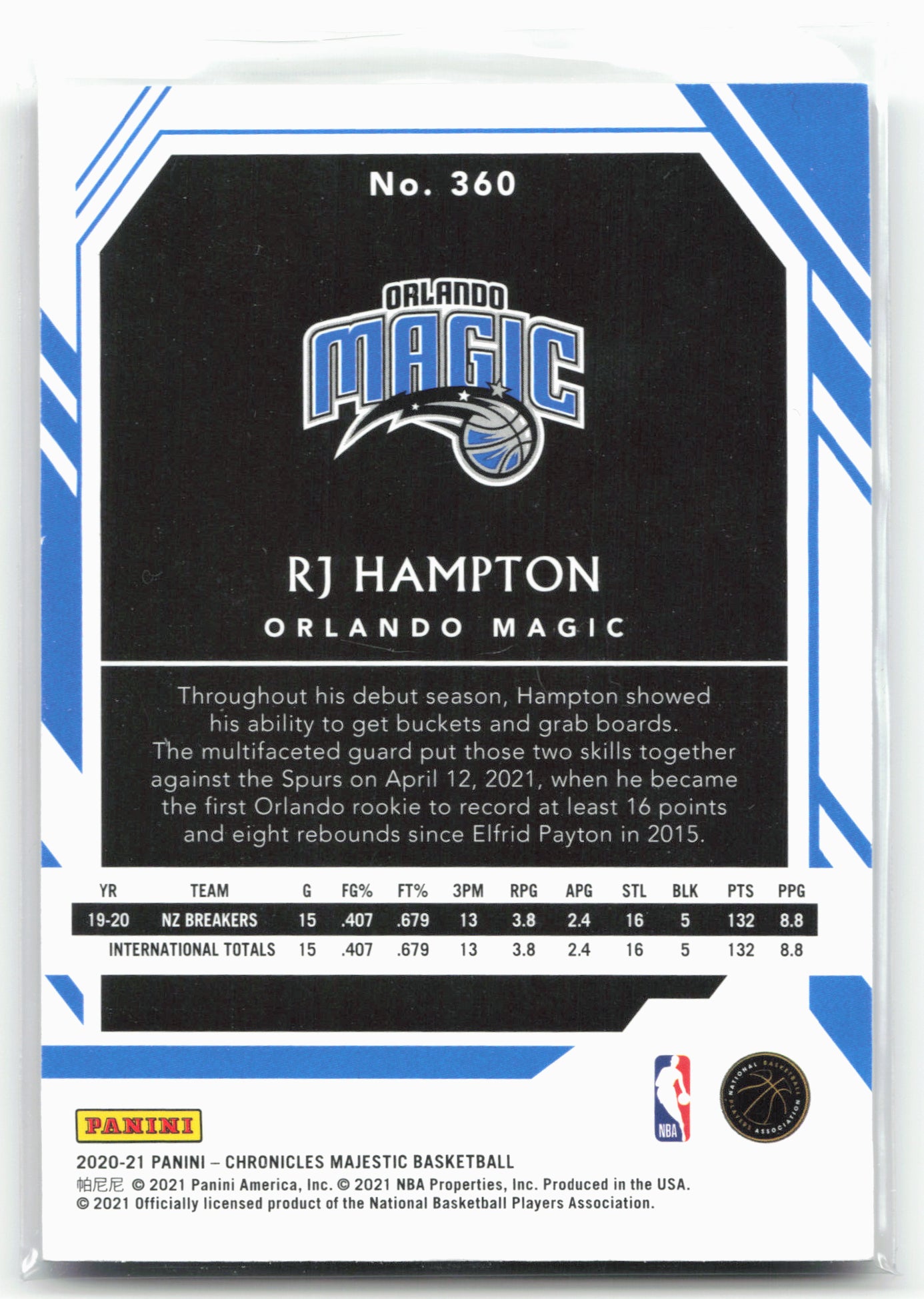 2020-21 Panini Chronicles #360 RJ Hampton Blue #/99