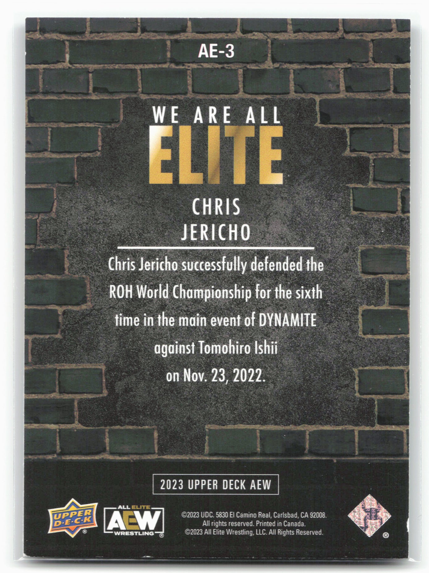 2023 Upper Deck AEW #AE-3 Chris Jericho We Are All Elite