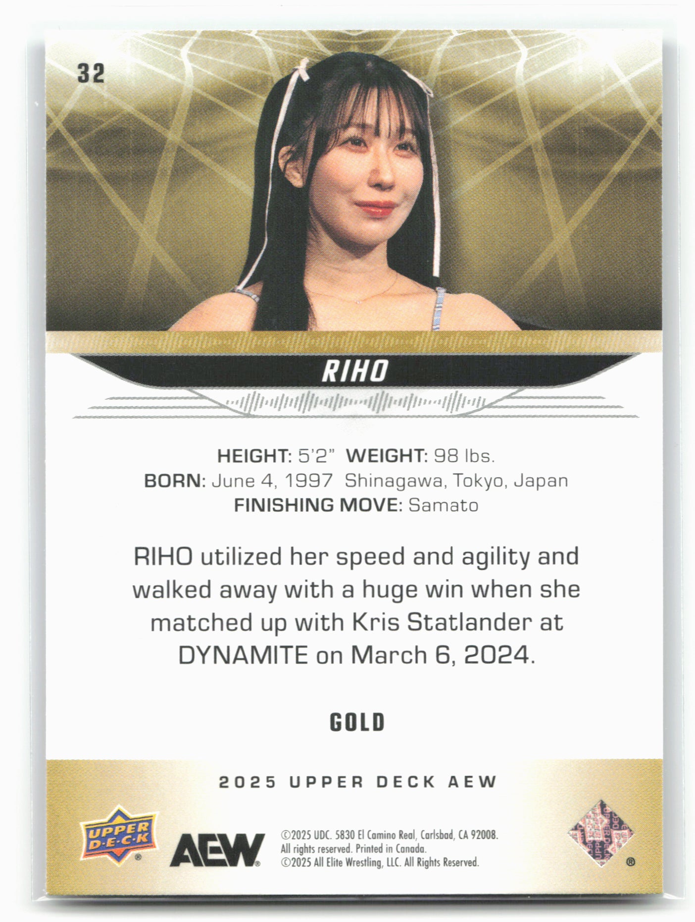 2025 Upper Deck AEW #32 Riho Gold