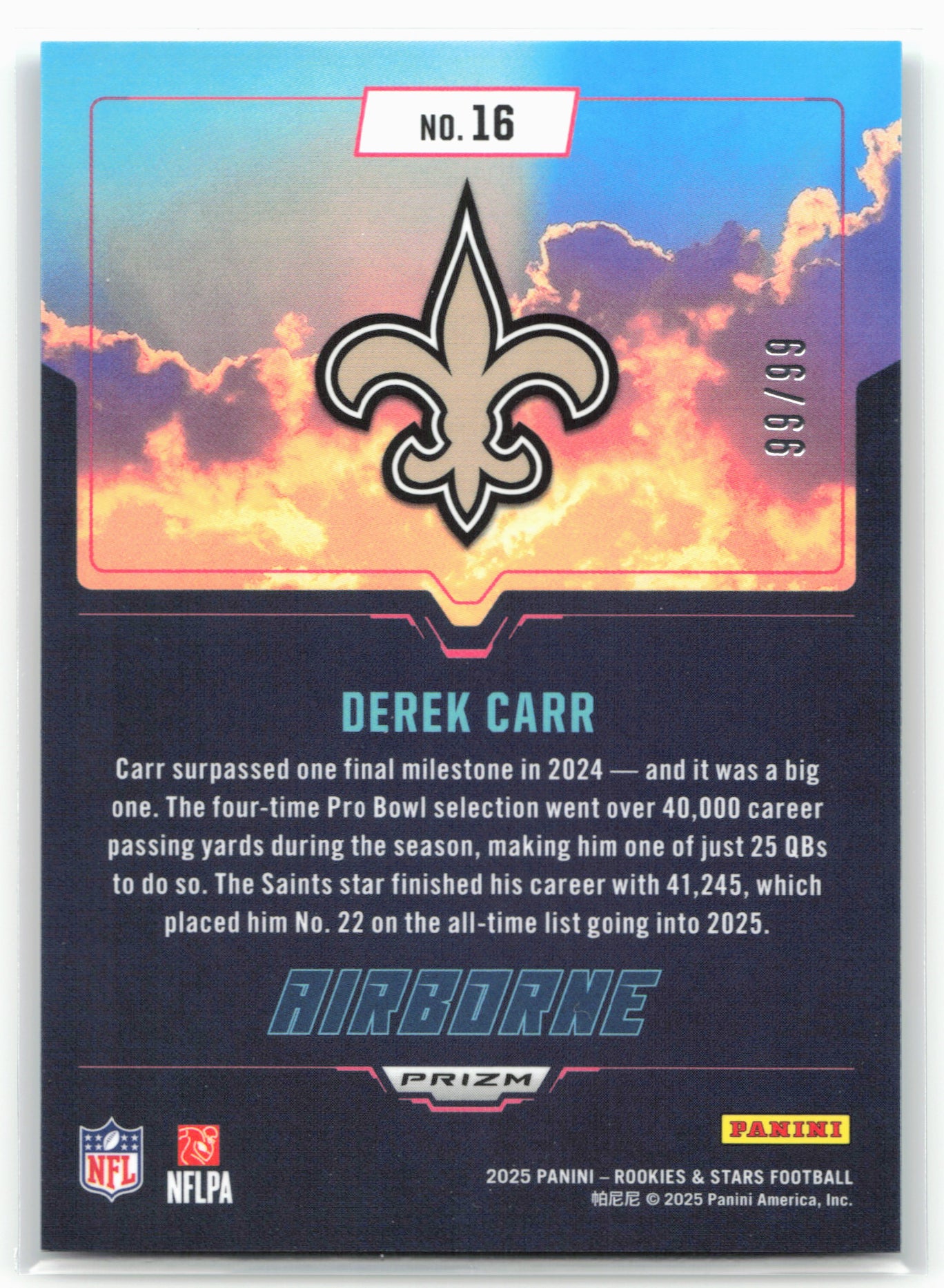 2025 Panini Rookies & Stars #16 Derek Carr Airborne Red 99/99