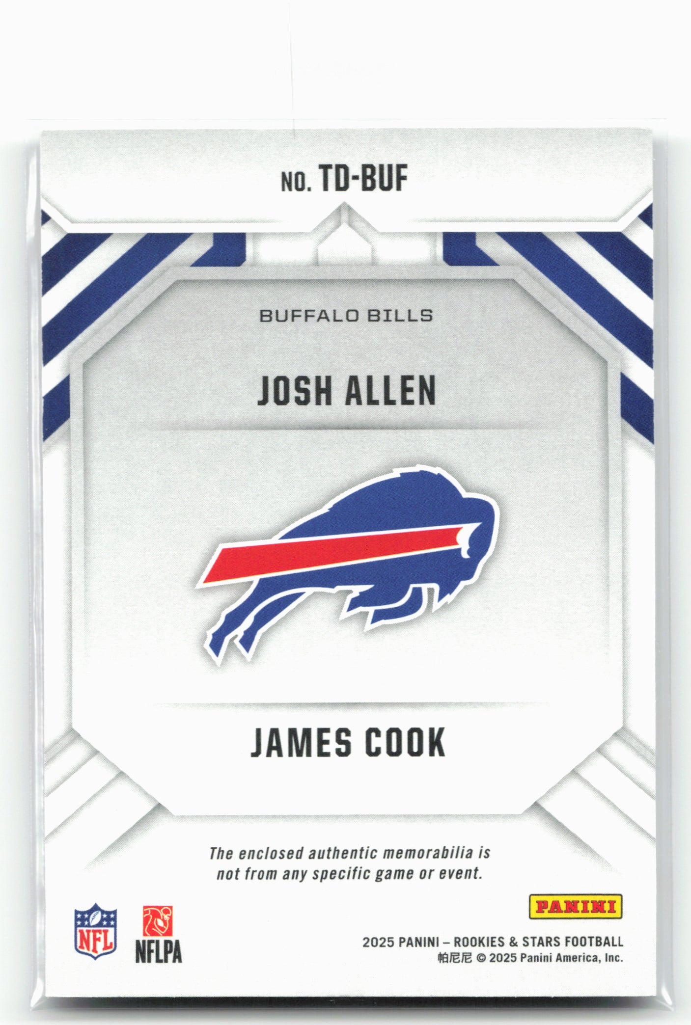 2025 Panini Rookies & Stars #TD-BUF James Cook / Josh Allen Team Duals