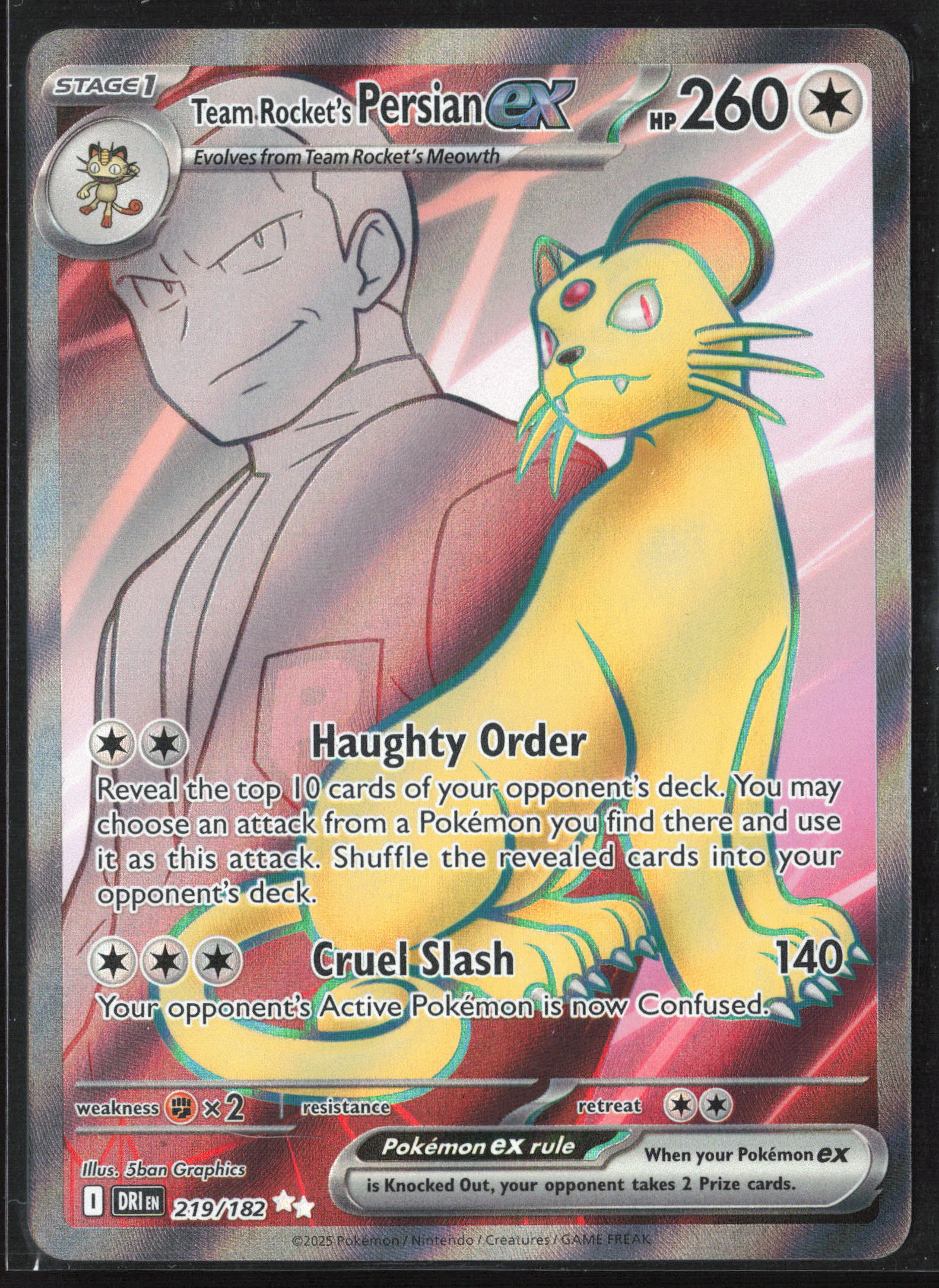 SV10: Destined Rivals #219/182 Team Rocket's Persian ex Holo 27174