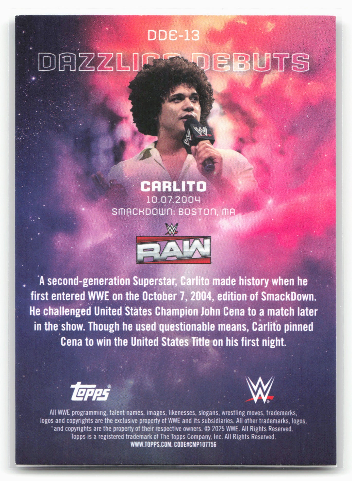 2025 Topps Universe WWE #DDE-13 Carlito Dazzling Debuts Galaxy