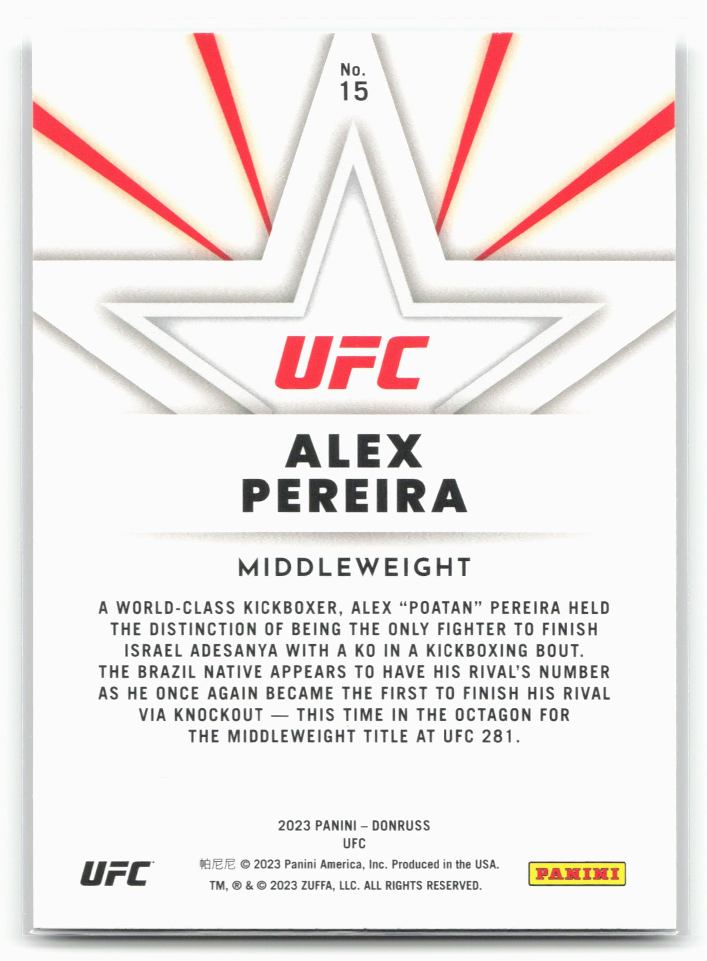 2023 Donruss UFC #15 Alex Pereira The Untouchables Holo Orange Laser