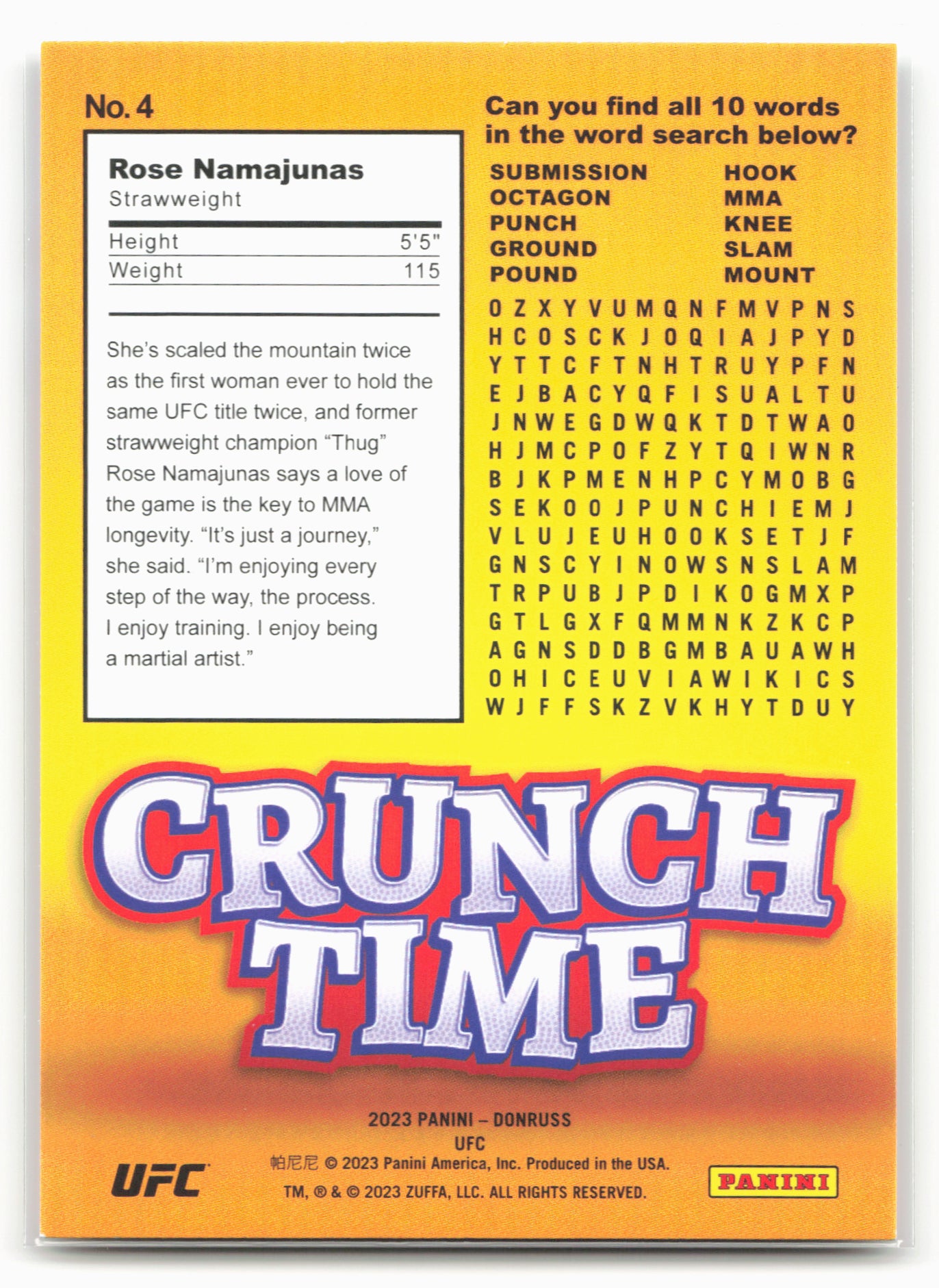 2023 Donruss UFC #4 Rose Namajunas Crunch Time