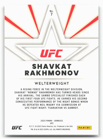 2023 Donruss UFC #7 Shavkat Rakhmonov The Untouchables