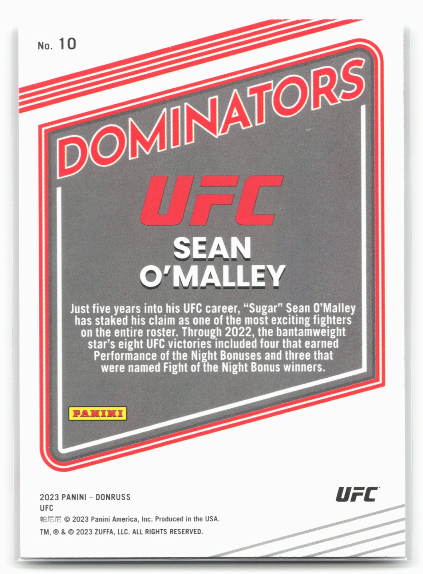2023 Donruss UFC #10 Sean O'Malley Dominators