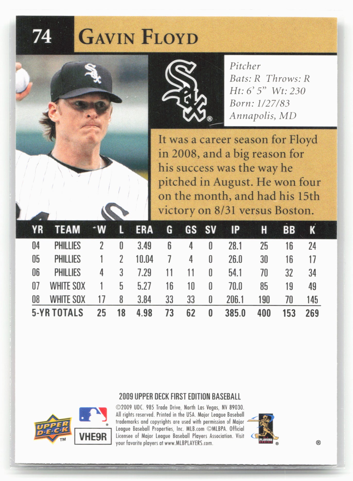 2009 Upper Deck First Edition #74 Gavin Floyd