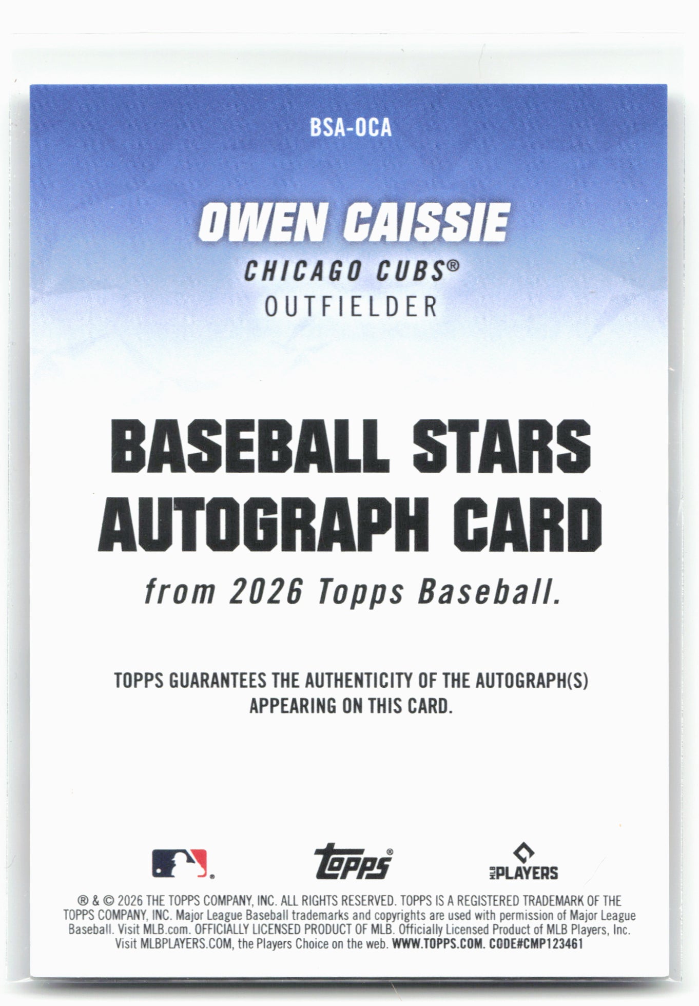2026 Topps #BSA-OCA Owen Caissie Baseball Stars Autographs (Series One)