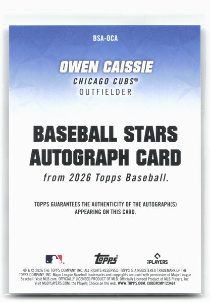 2026 Topps #BSA-OCA Owen Caissie Baseball Stars Autographs (Series One)