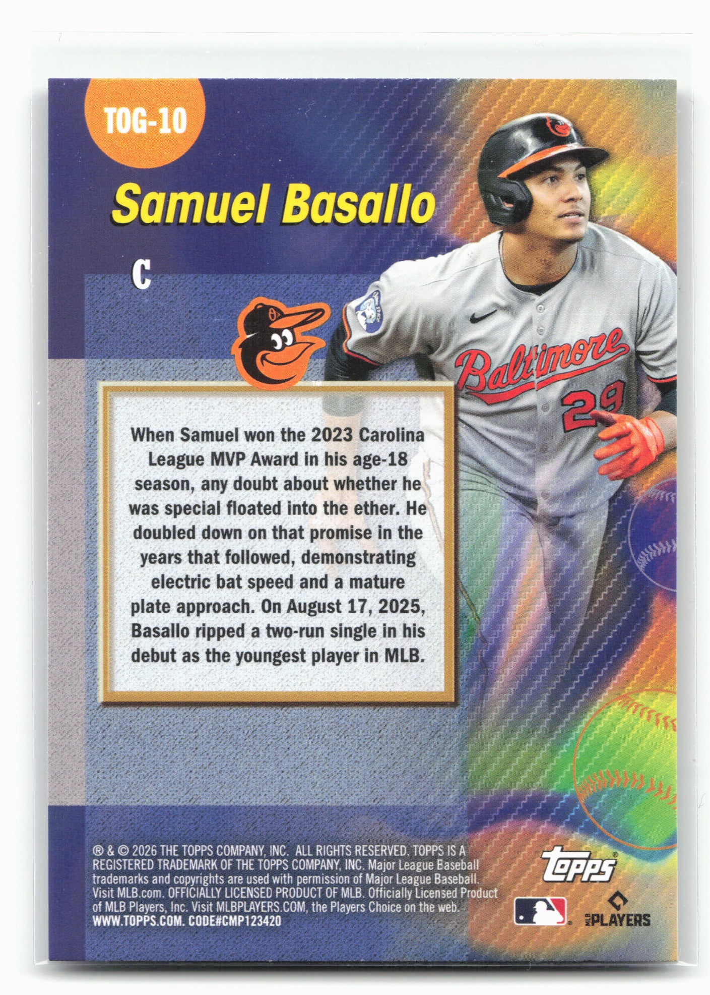 2026 Topps #TOG-10 Samuel Basallo Titans of the Game