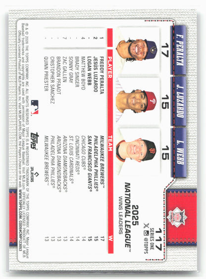 2026 Topps #117 National Leaders Wins (Peralta /Luzardo /Webb) Diamante Foil