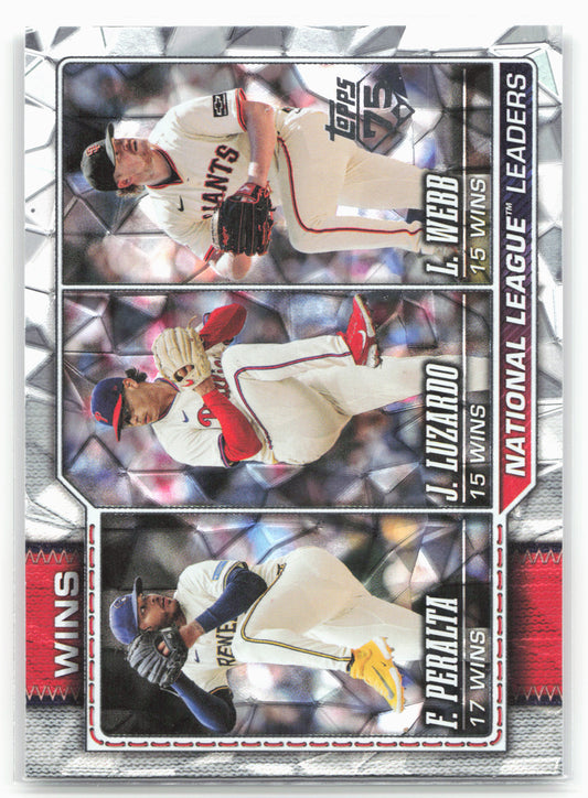 2026 Topps #117 National Leaders Wins (Peralta /Luzardo /Webb) Diamante Foil