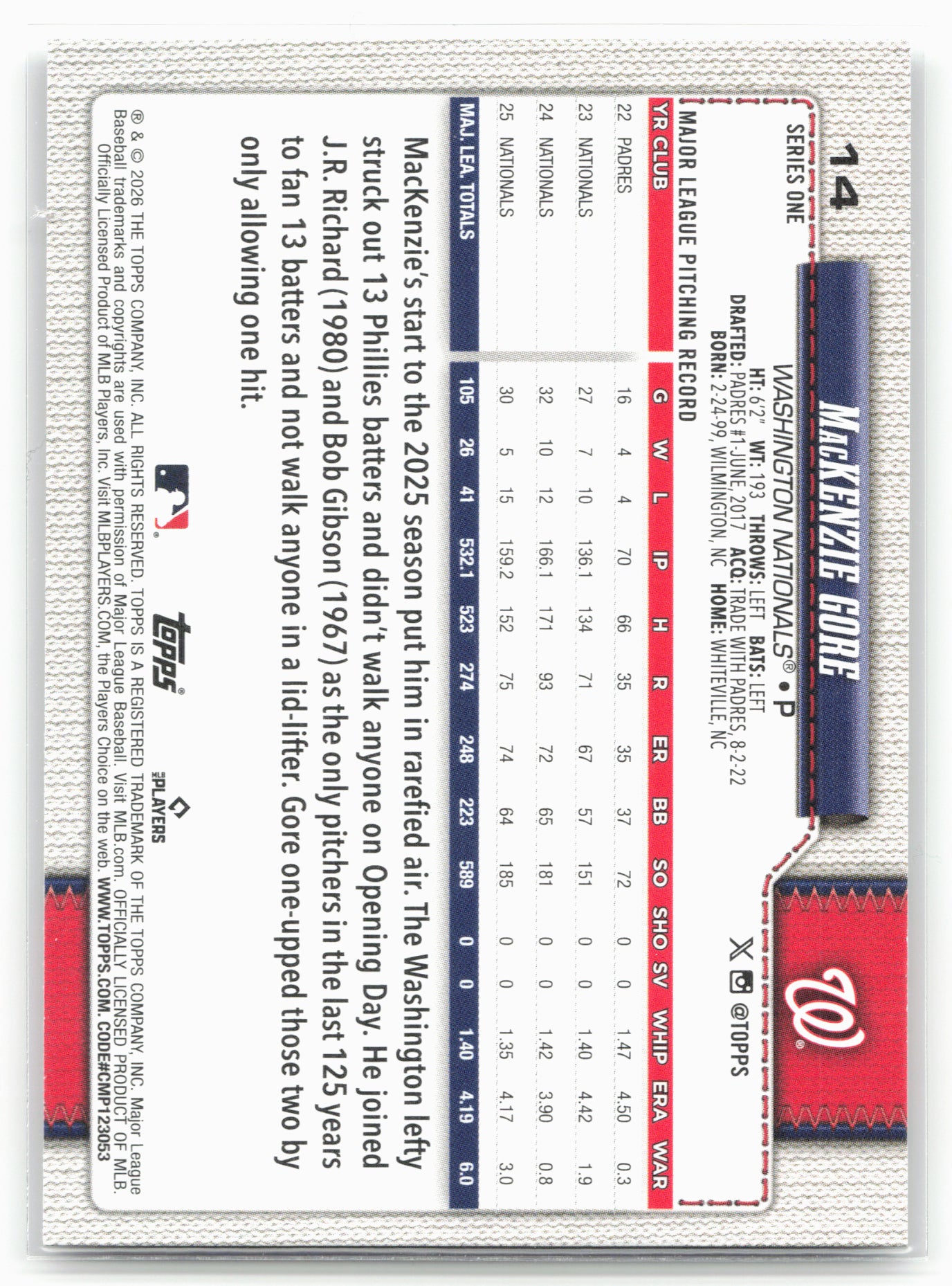 2026 Topps #14 MacKenzie Gore Sandglitter