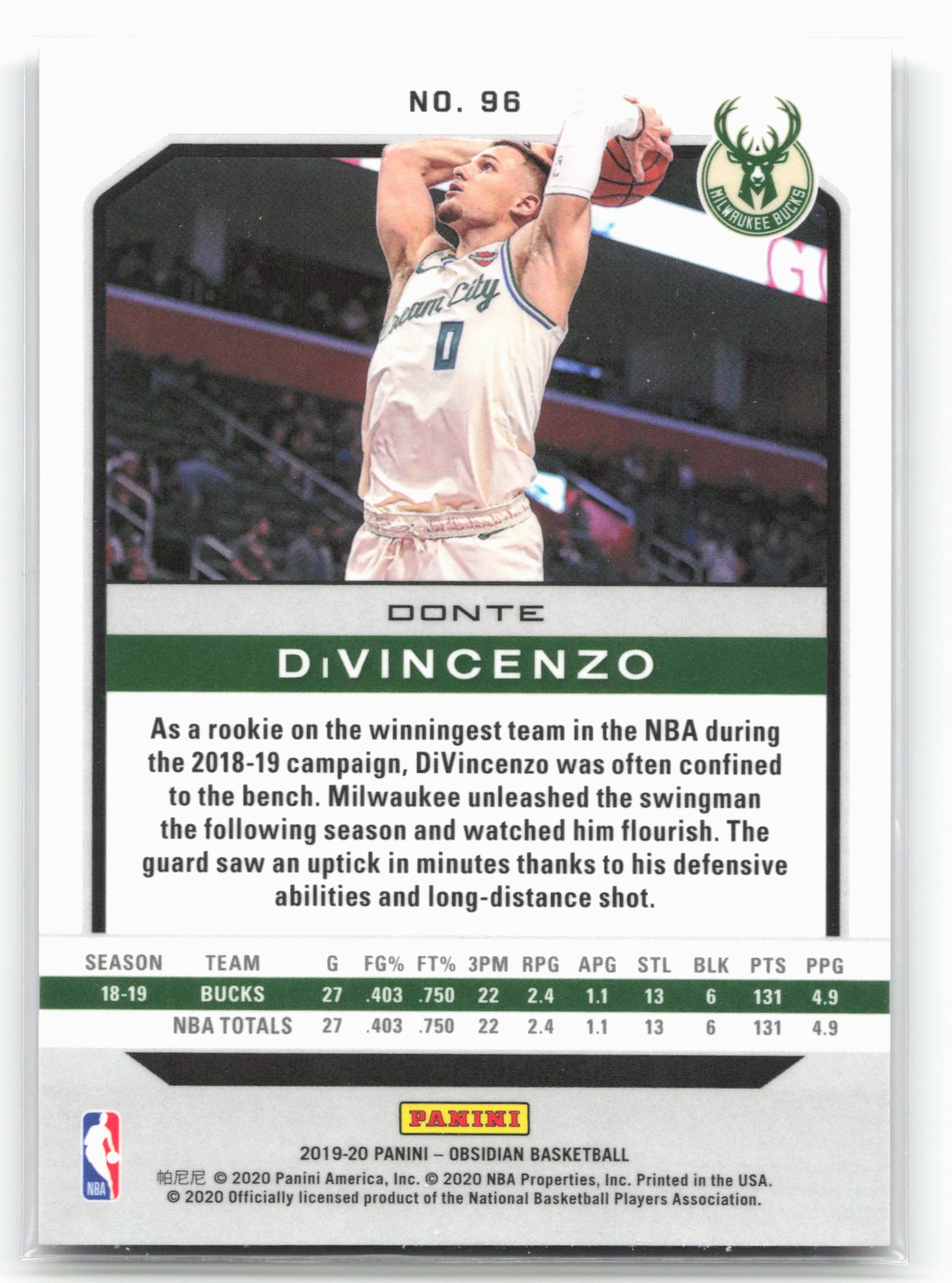 2019-20 Panini Obsidian #96 Donte DiVincenzo