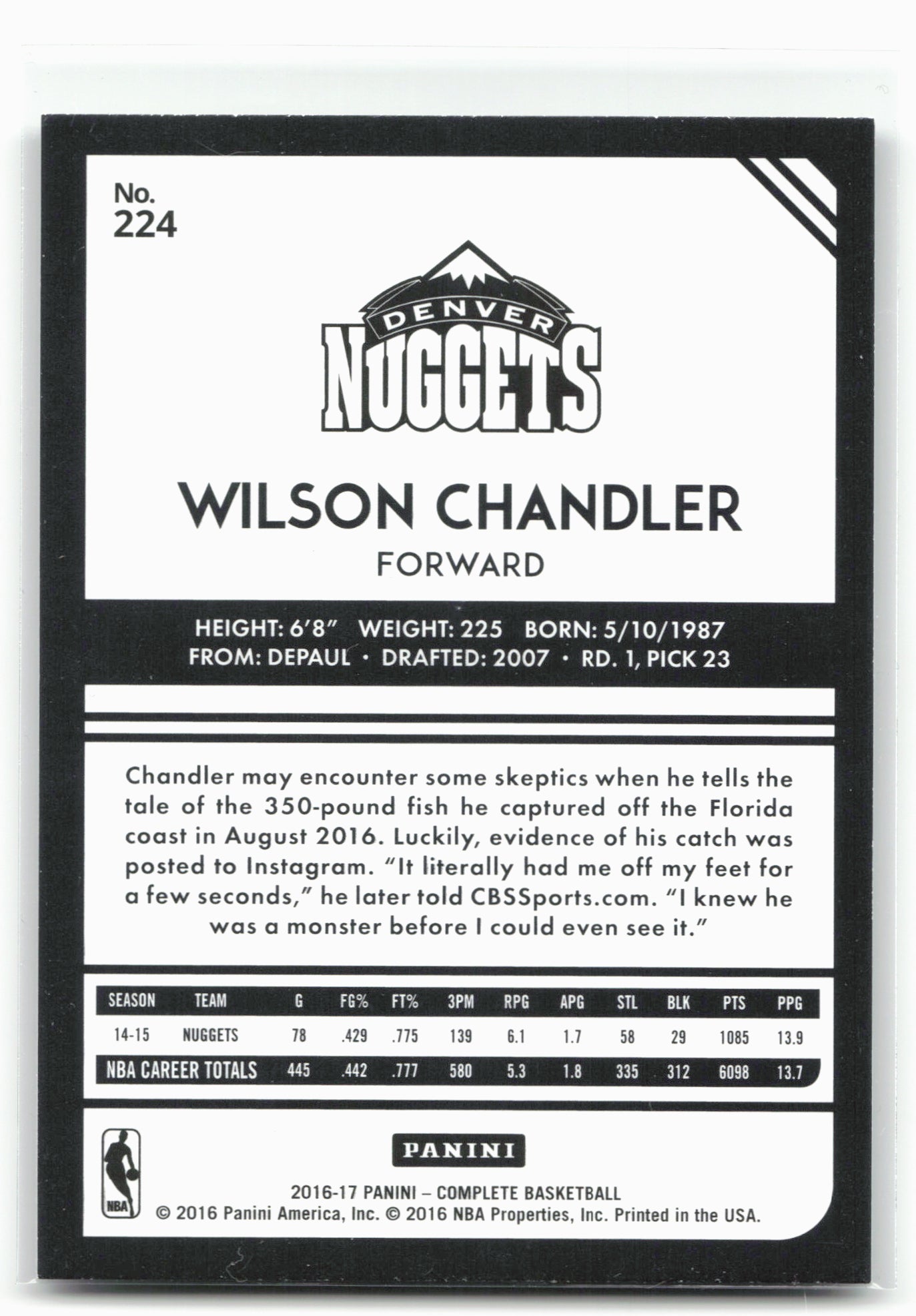2016-17 Panini Complete #224 Wilson Chandler Silver