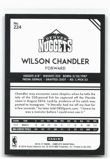 
2016-17 Panini Complete #224 Wilson Chandler Silver
