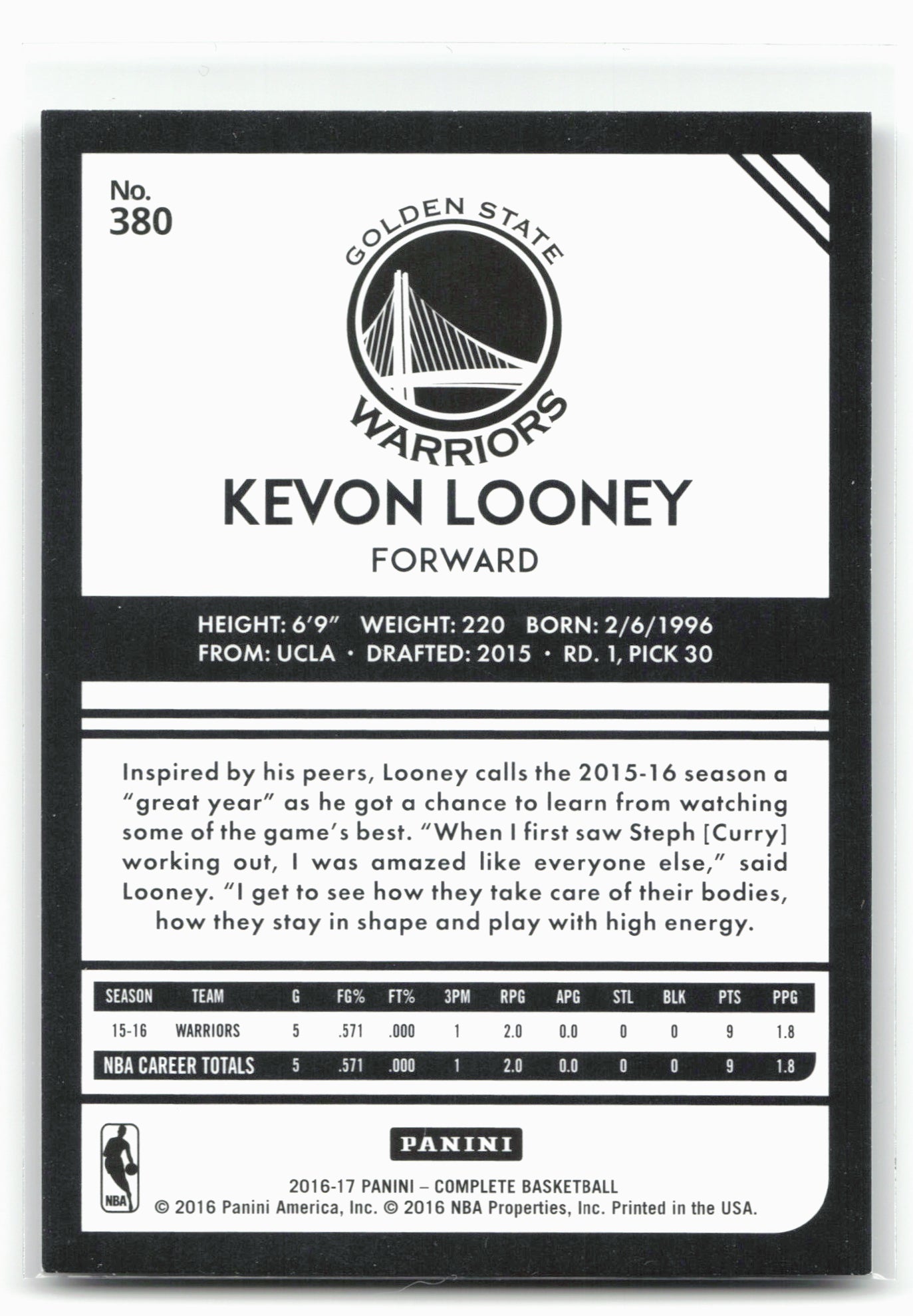 2016-17 Panini Complete #380 Kevon Looney Silver