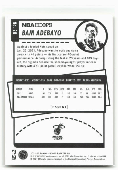 2021-22 Hoops #20 Bam Adebayo Yellow