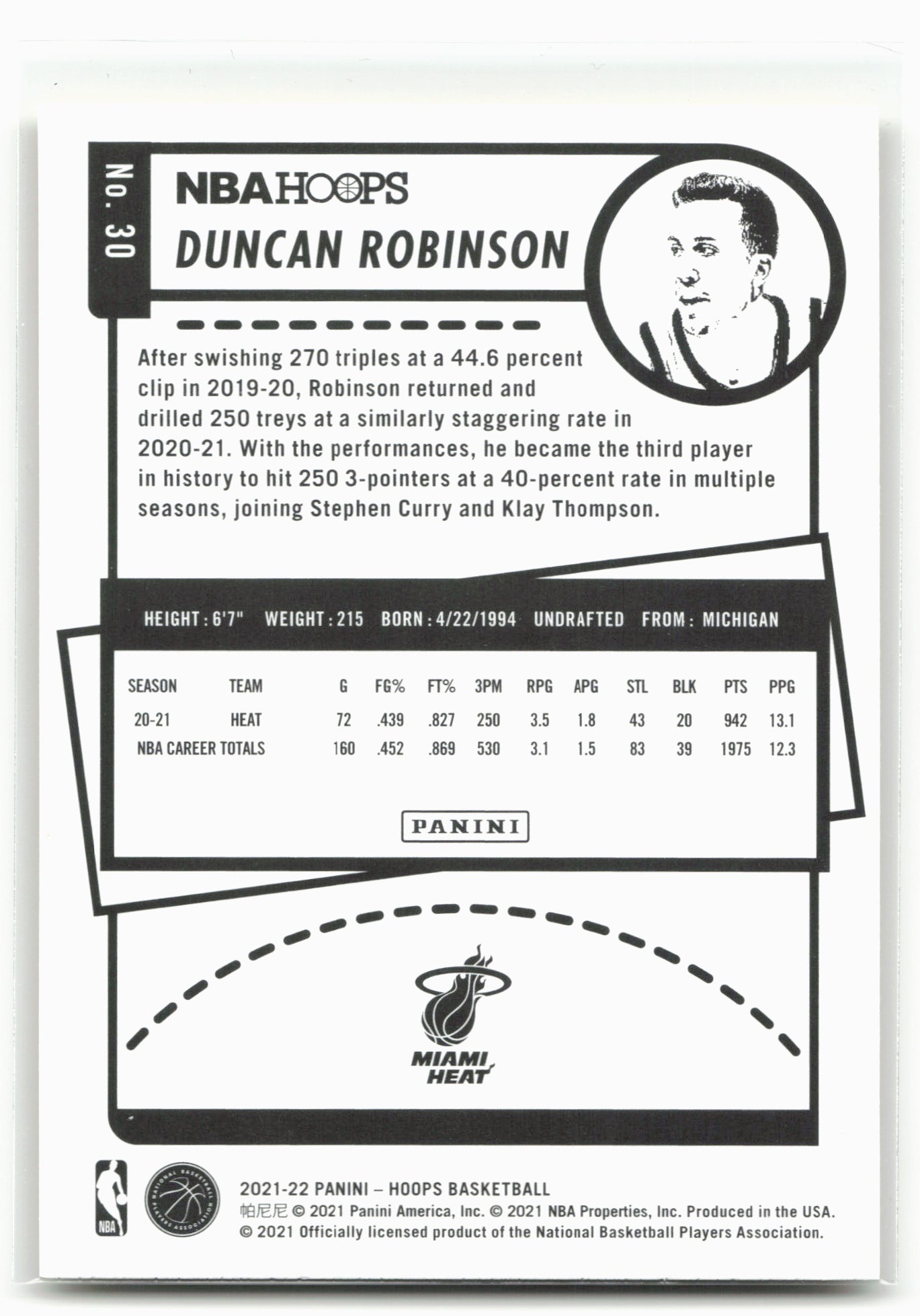 2021-22 Hoops #30 Duncan Robinson Yellow