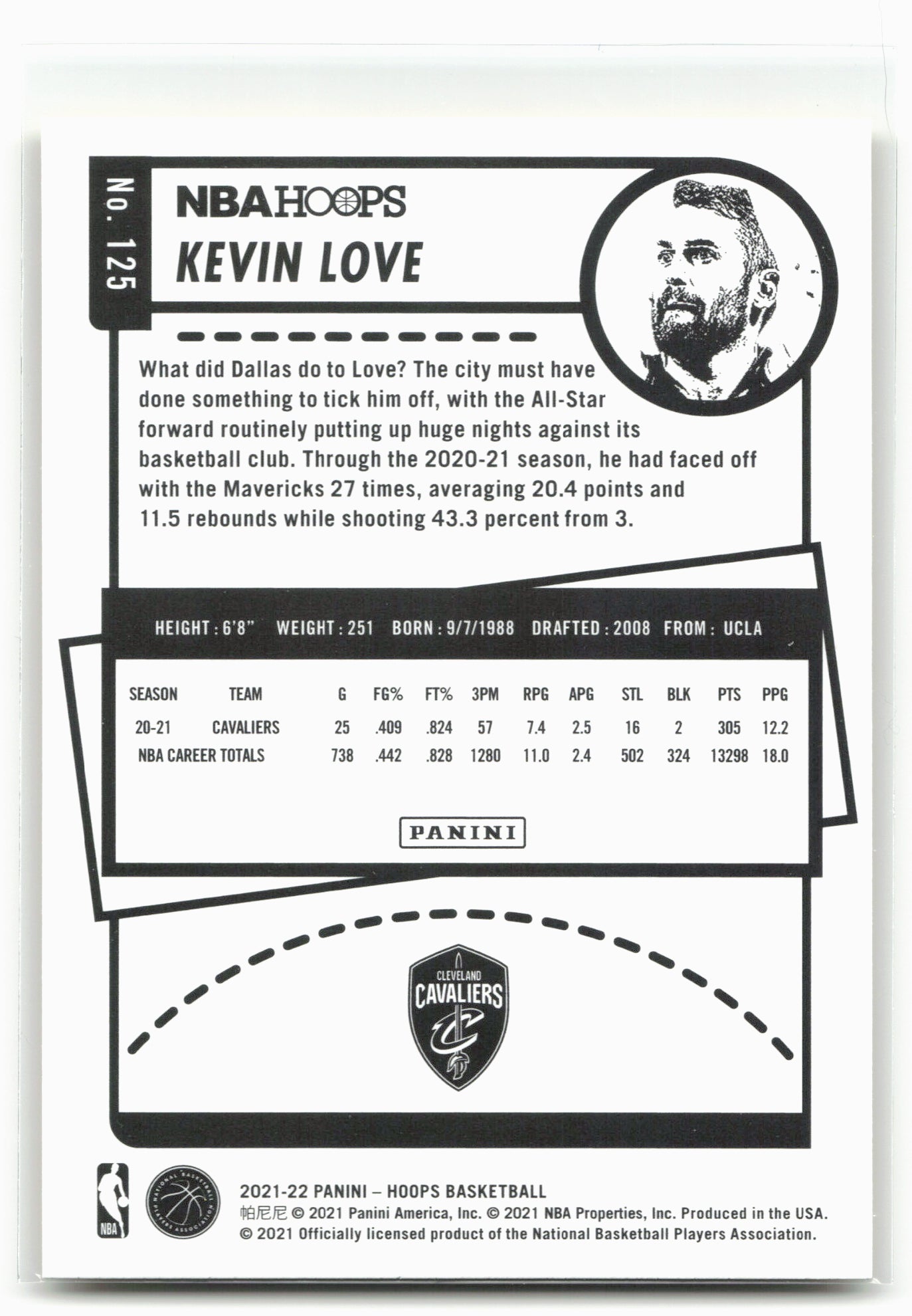 2021-22 Hoops #125 Kevin Love Yellow