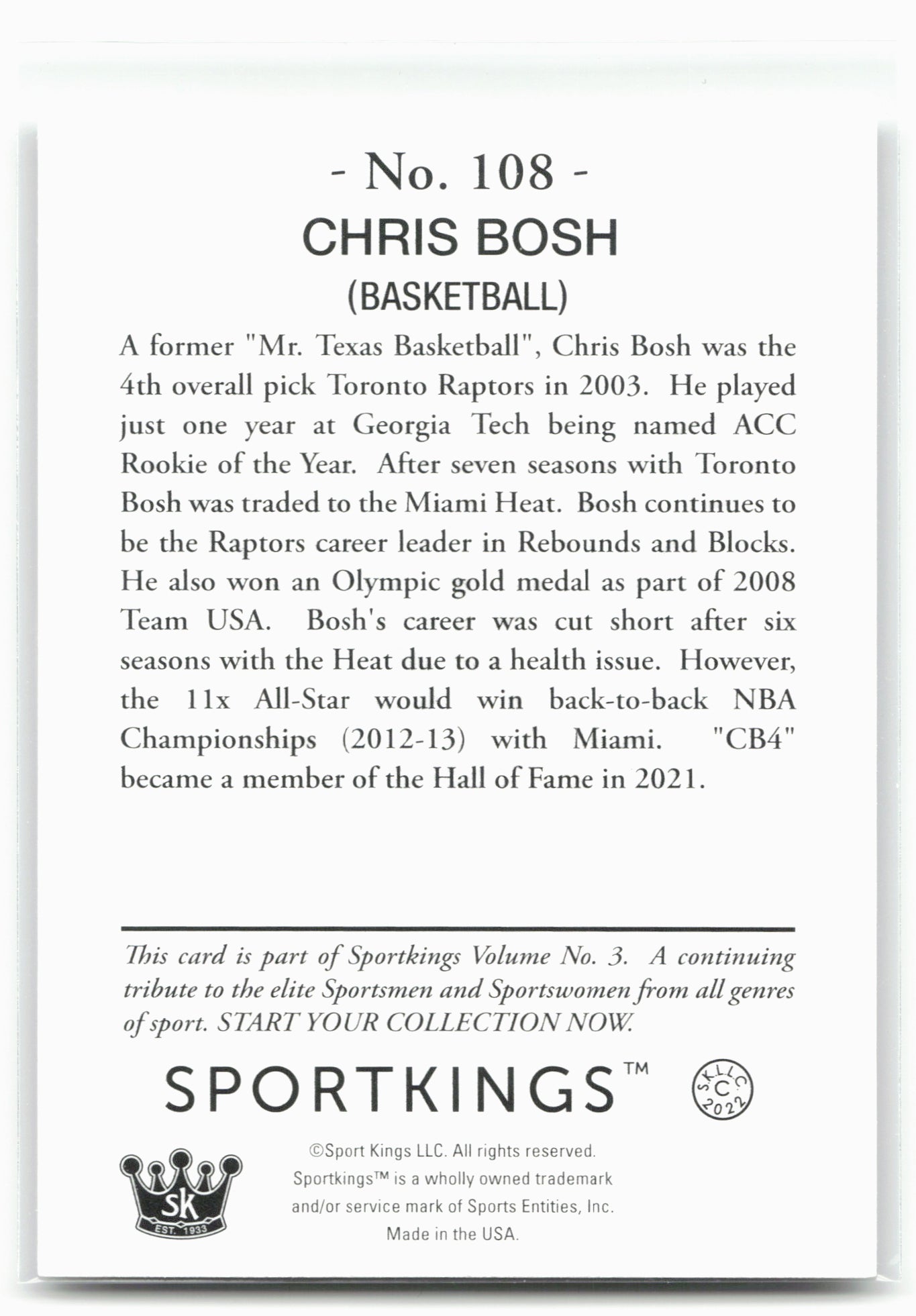 2022 Sportkings Volume 3 #108 Chris Bosh