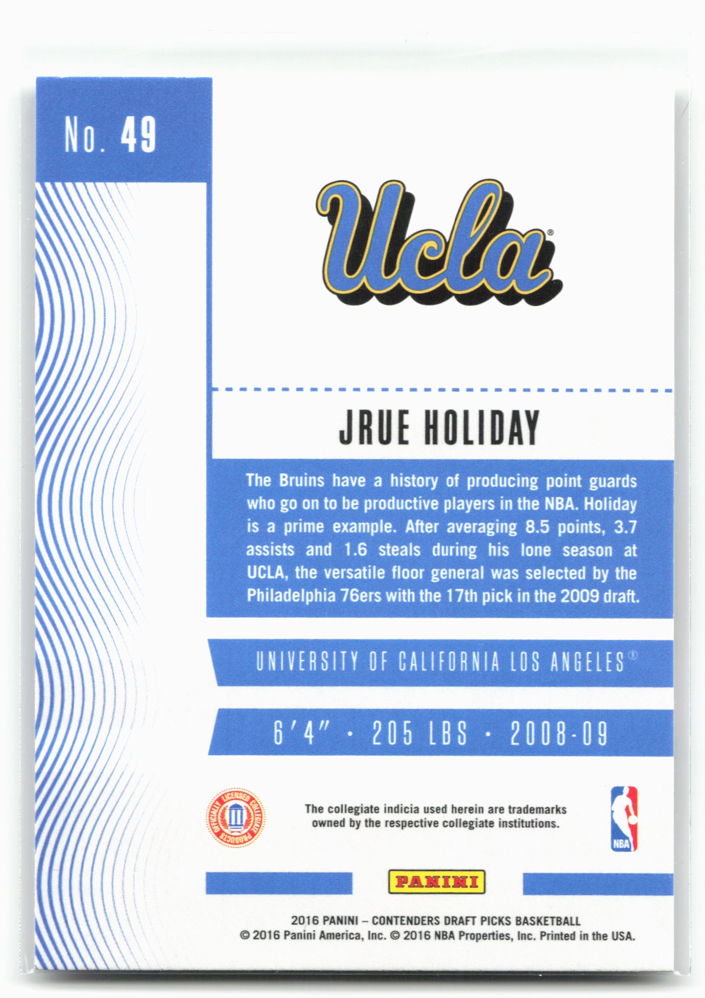 2016 Panini Contenders Draft Picks #49 Jrue Holiday