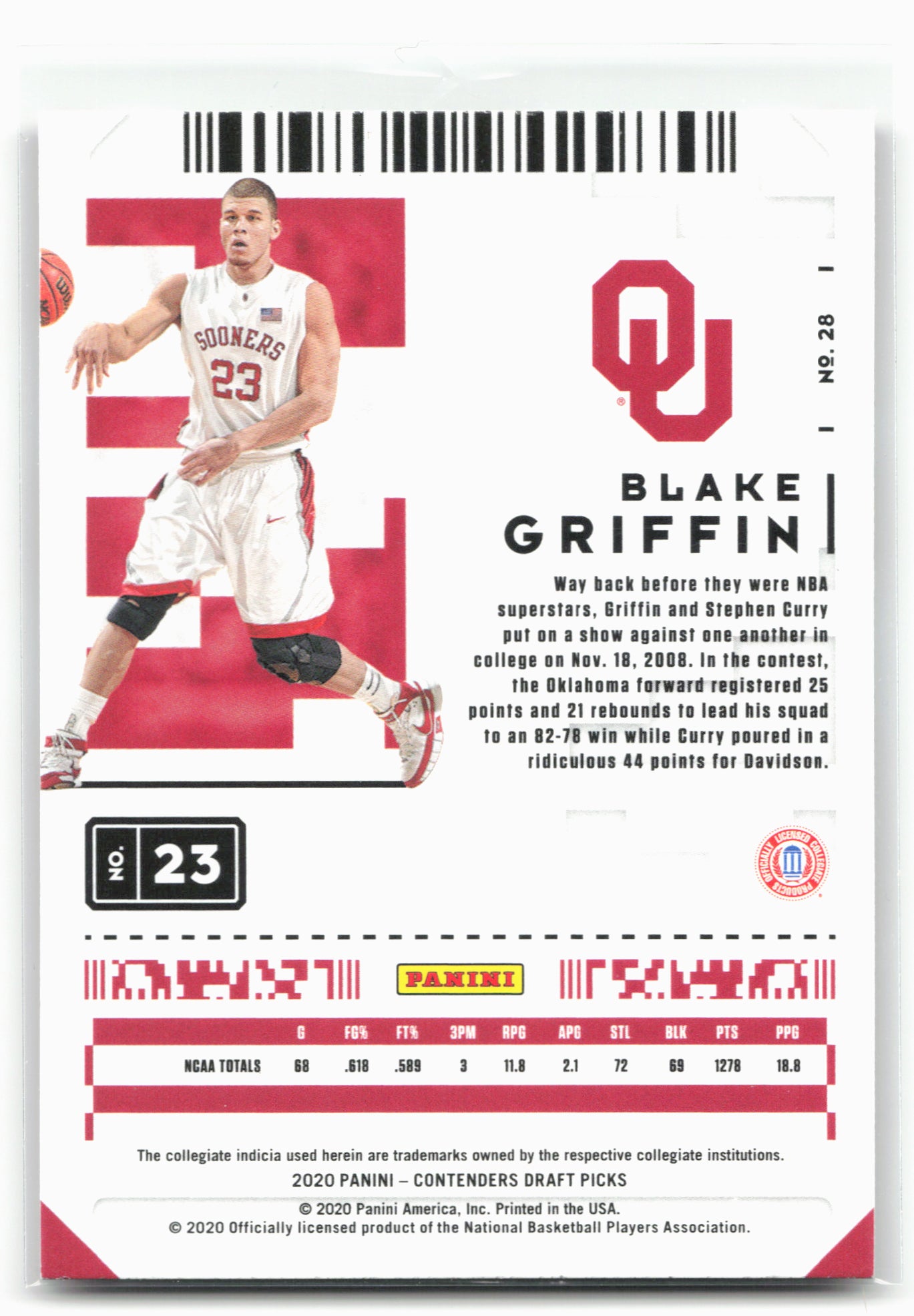 2020 Panini Contenders Draft Picks #28 Blake Griffin Campus Ticket