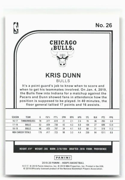 2019-20 Hoops #26 Kris Dunn Yellow