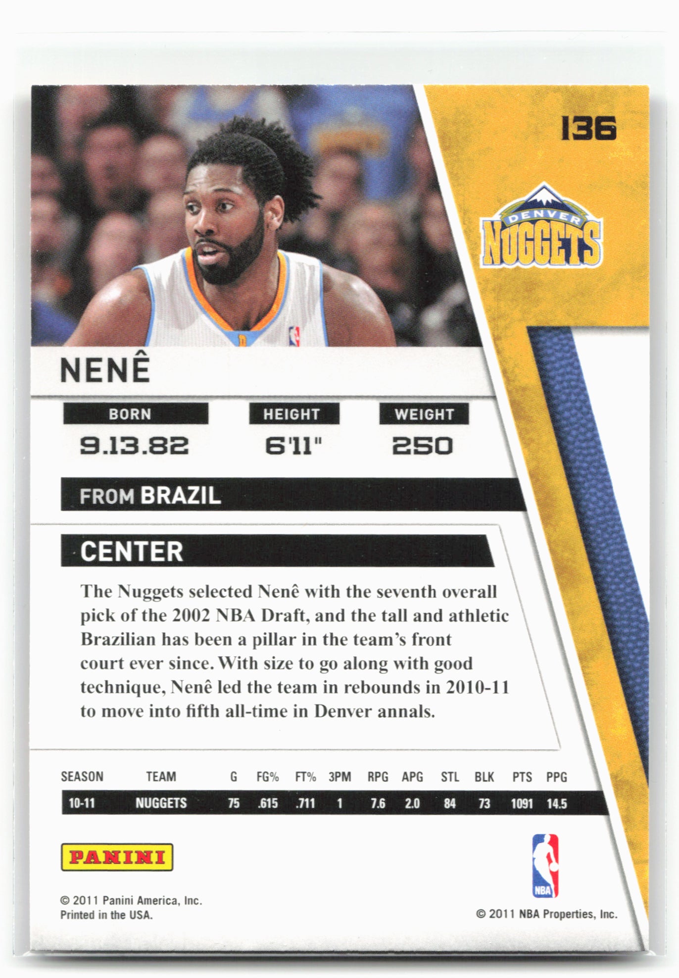 2010-11 Panini Season Update #136 Nene