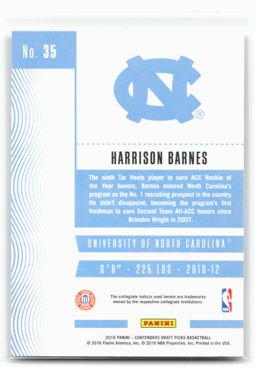 
2016 Panini Contenders Draft Picks #35 Harrison Barnes