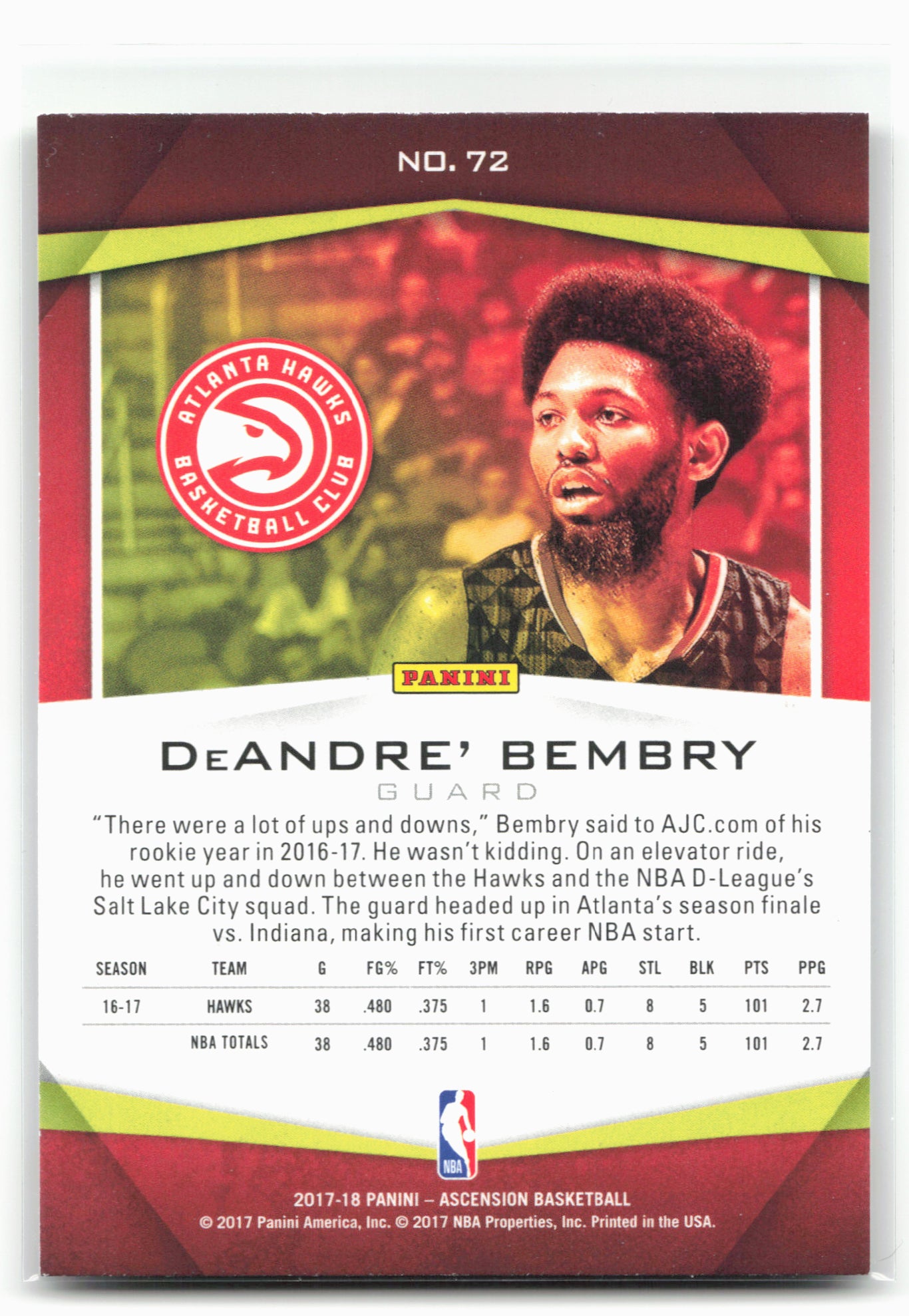 2017-18 Panini Ascension #72 DeAndre' Bembry