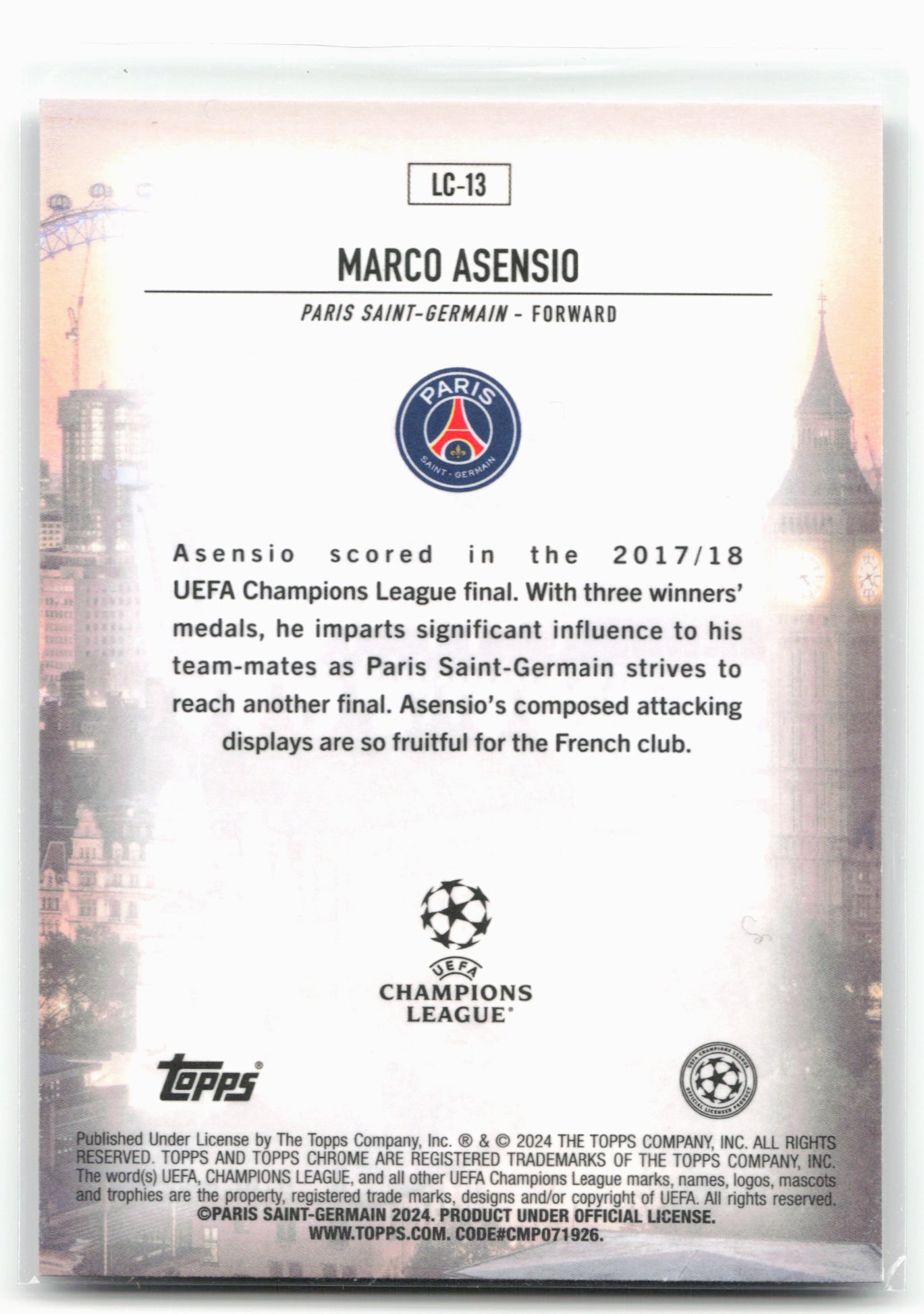 2023-24 Topps Chrome UEFA Club Competitions #LC-13 Marco Asensio London Calling