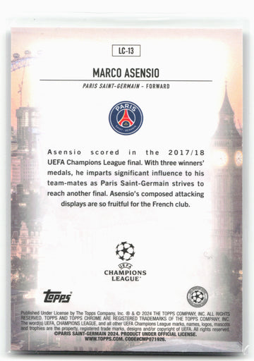
2023-24 Topps Chrome UEFA Club Competitions #LC-13 Marco Asensio London Calling