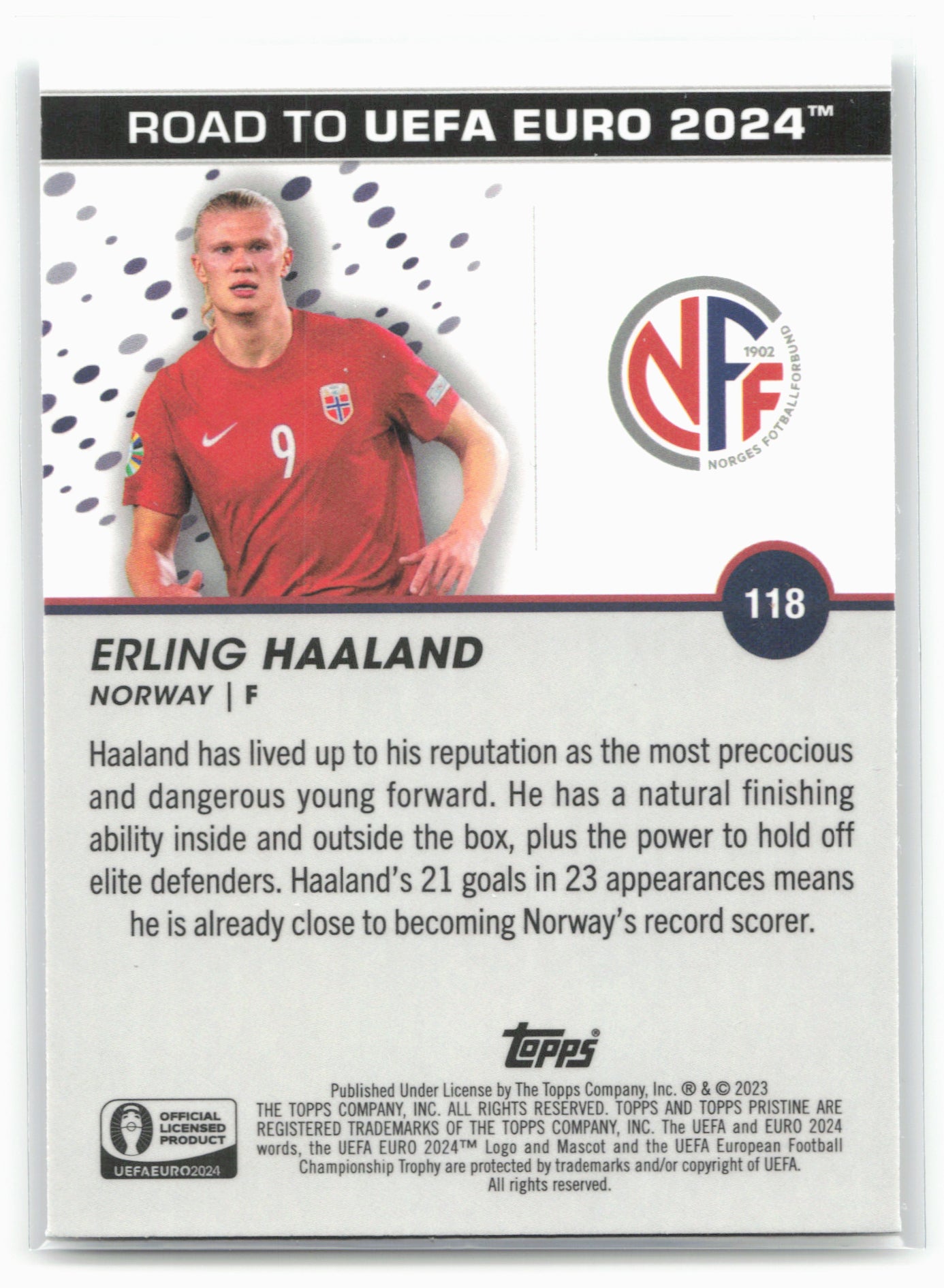 2023 Topps Pristine Road To Euro 2024 #118 Erling Haaland
