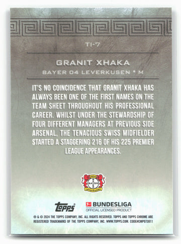 
2023-24 Topps Chrome Bundesliga #TI-7 Granit Xhaka Titans Titanium