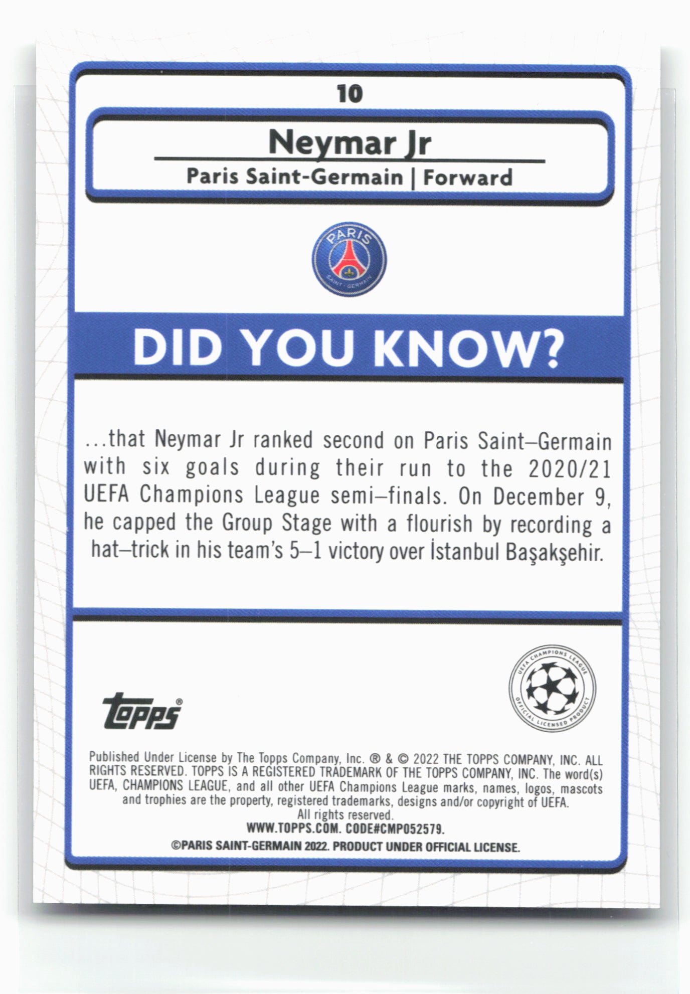 2021-22 Merlin UEFA Champions League #10 Neymar Jr