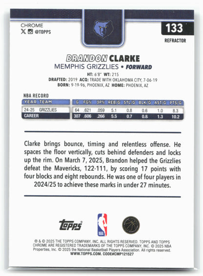 2025-26 Topps Chrome #133 Brandon Clarke Refractor 27454