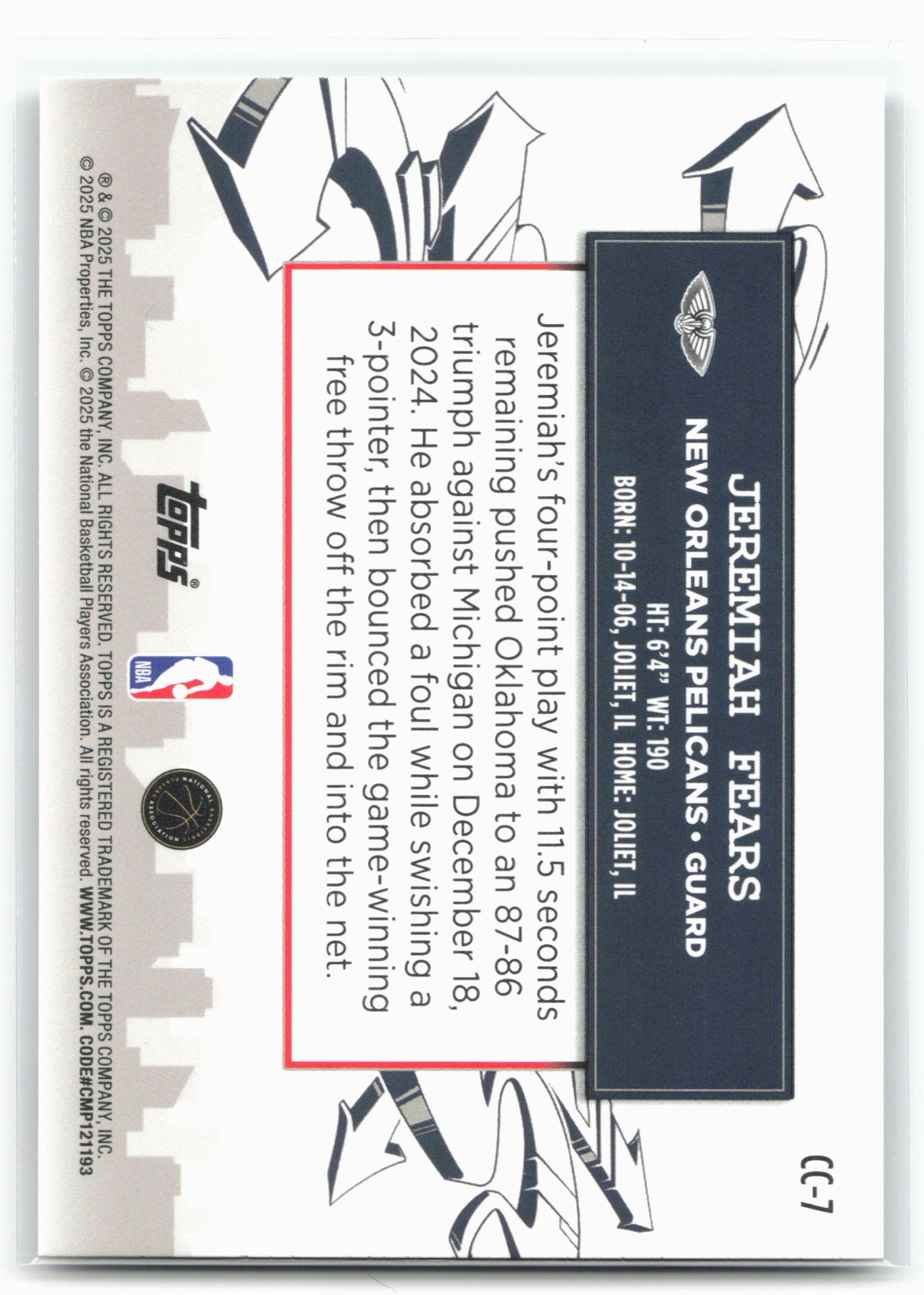 2025-26 Topps #CC-7 Jeremiah Fears Clutch City Prospects Holo Foil 27458