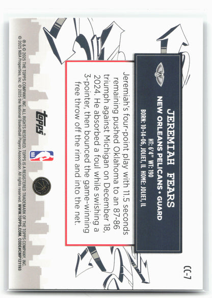 2025-26 Topps #CC-7 Jeremiah Fears Clutch City Prospects Holo Foil 27458