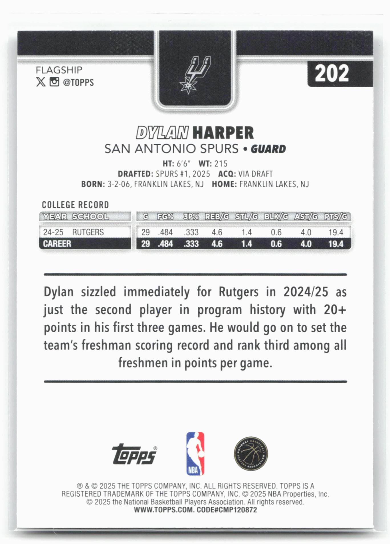2025-26 Topps #202 Dylan Harper 27461