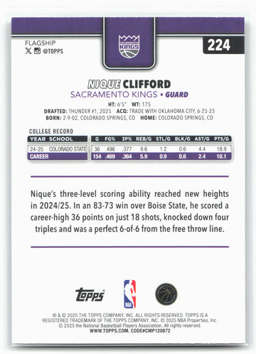 
2025-26 Topps #224 Nique Clifford Diamante 27463