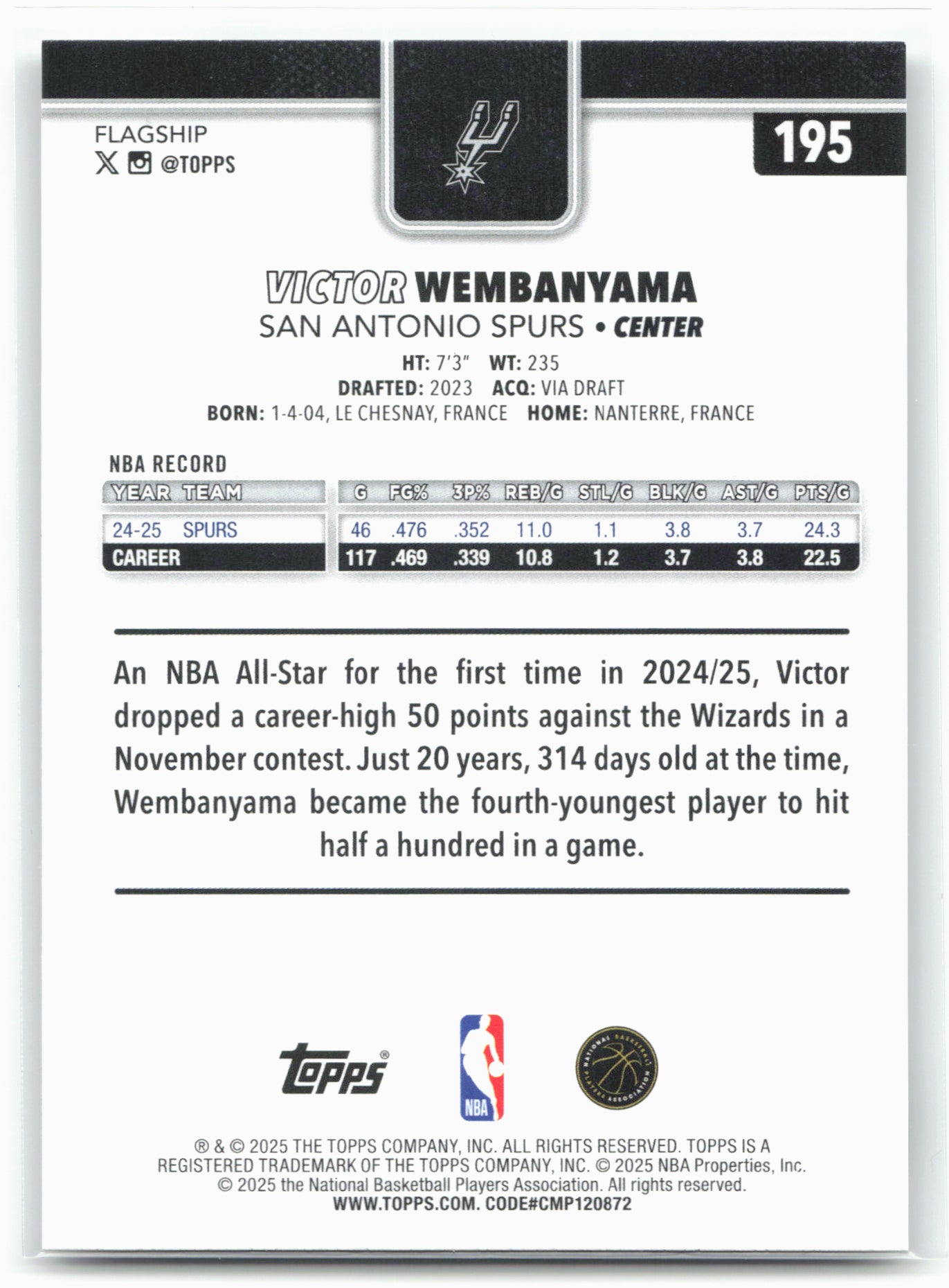 2025-26 Topps #195 Victor Wembanyama 27467