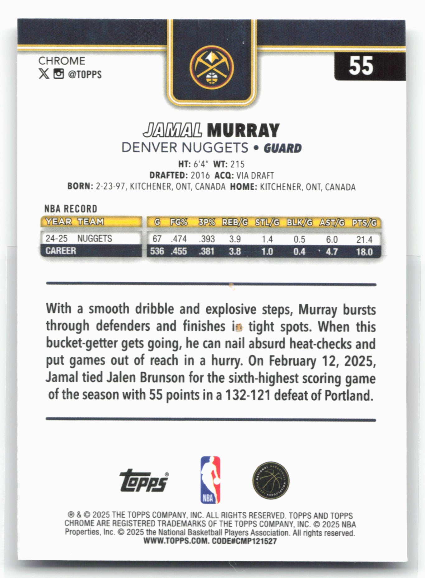 2025-26 Topps Chrome #55 Jamal Murray 27470