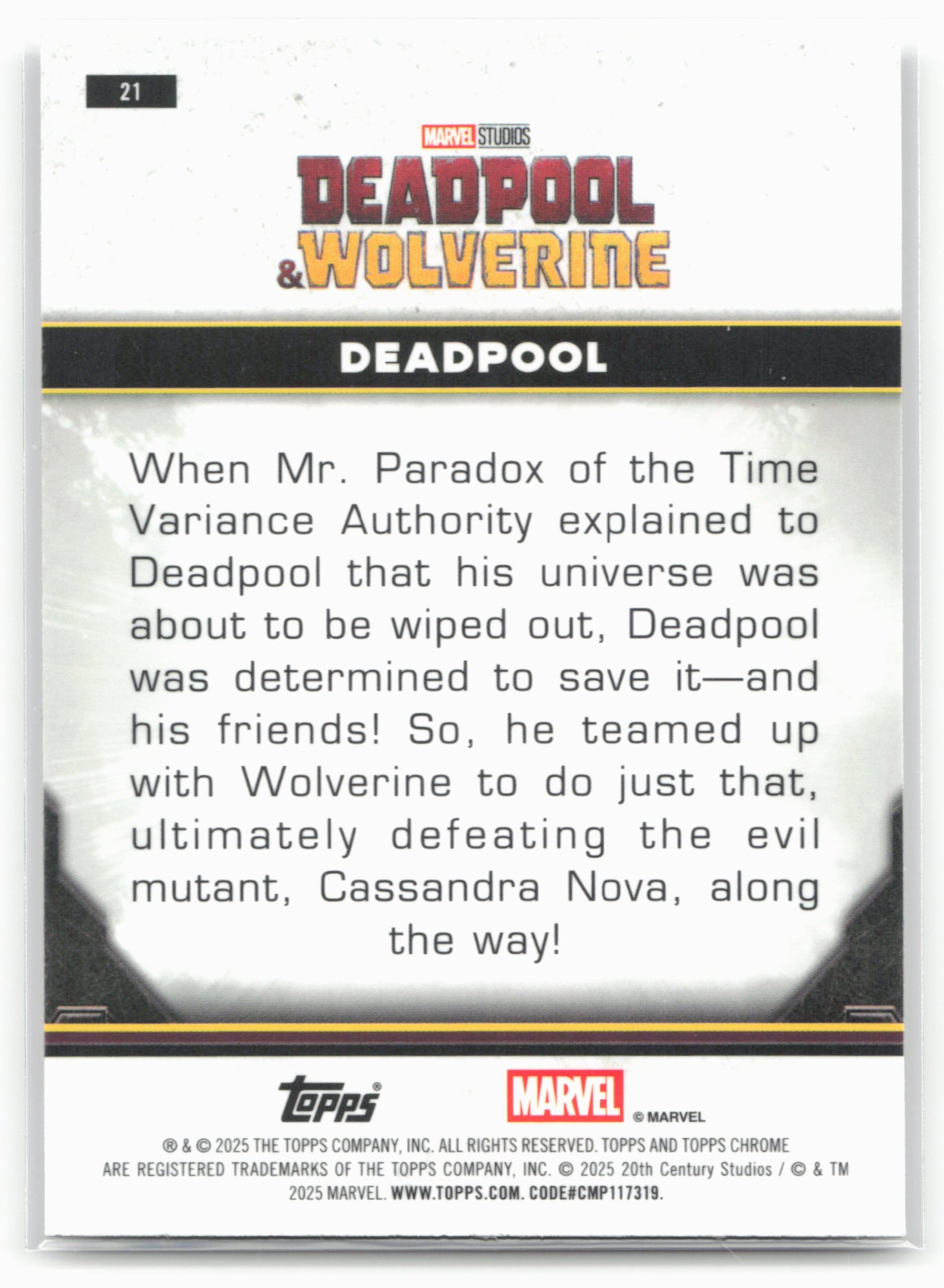 2025 Topps Chrome Marvel Deadpool #21 Deadpool