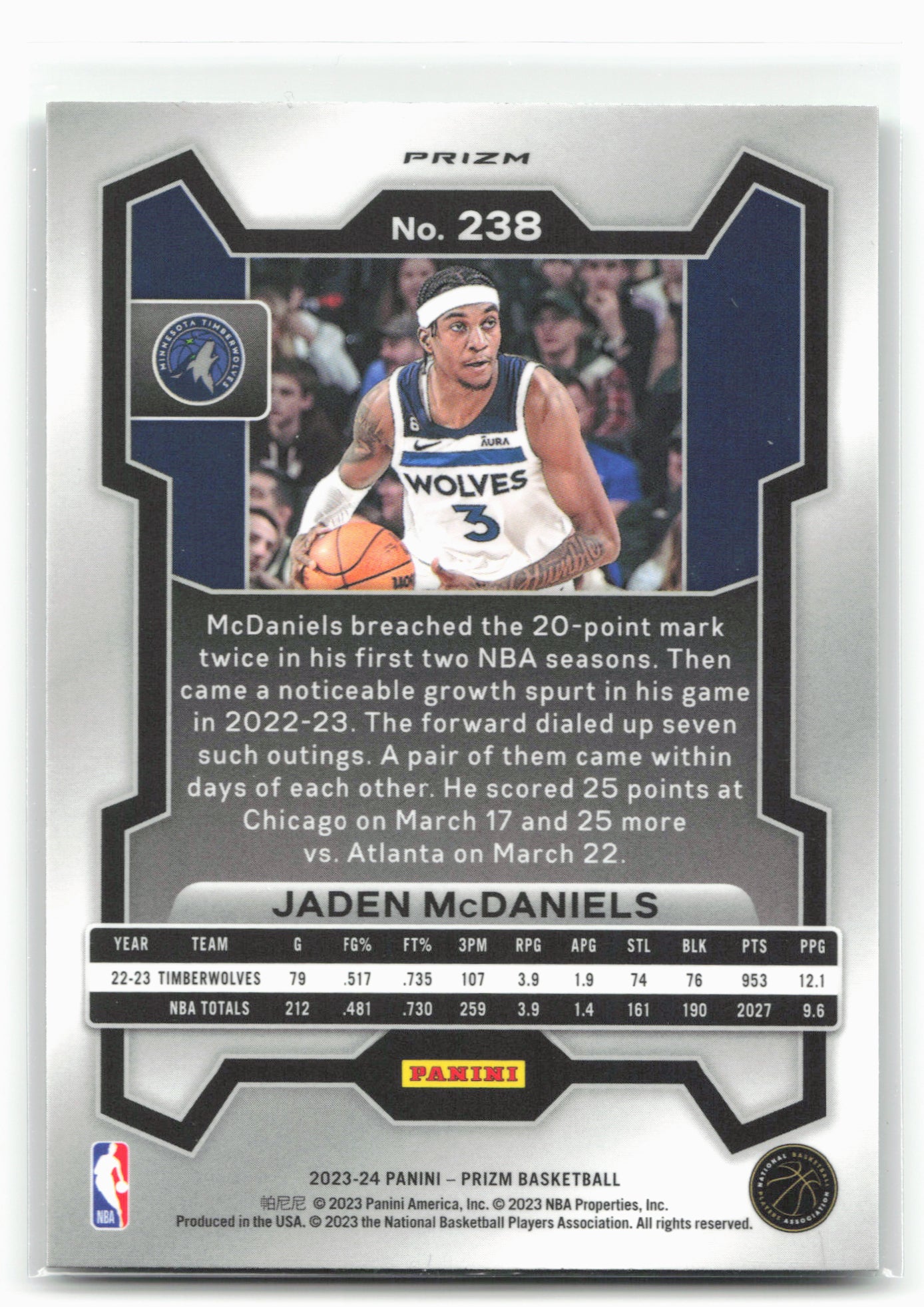 2023-24 Panini Prizm #238 Jaden McDaniels Prizms Green 27501