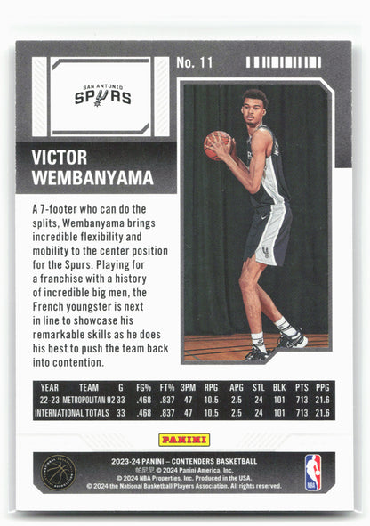 2023-24 Panini Contenders #11 Victor Wembanyama Season Ticket Retail 27504